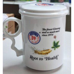 Hsus Root To Health 35th Anniversary Ginseng Ceramic Mug With Lid & Strainer
